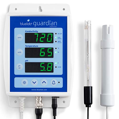 Bluelab MONGUA Guardian 监测仪可轻松校准水中的 pH、温度和电导率 (TDS)，适用于水培系统和室内植物 Grow White 的 3 合 1 数字营养计