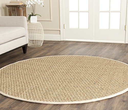 Safavieh 天然纤维系列NF114J篮子编织天然和象牙夏季海草圆形地毯（直径10英寸）...