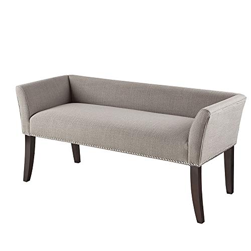 Madison Park Welburn卧室实木聚酯纤维织物座椅，现代风格，口音长椅奥斯曼灰色