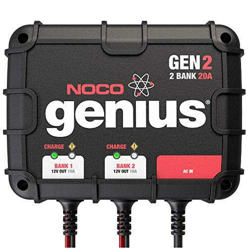NOCO Genius GEN2、2 组、20 安培（每组 10 安培）全自动智能船用充电器、12V 板载电池充电器和电池维护器