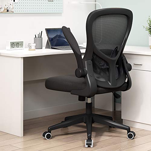 Hbada 办公椅、人体工学办公桌椅、带腰部支撑和翻转臂的电脑网椅