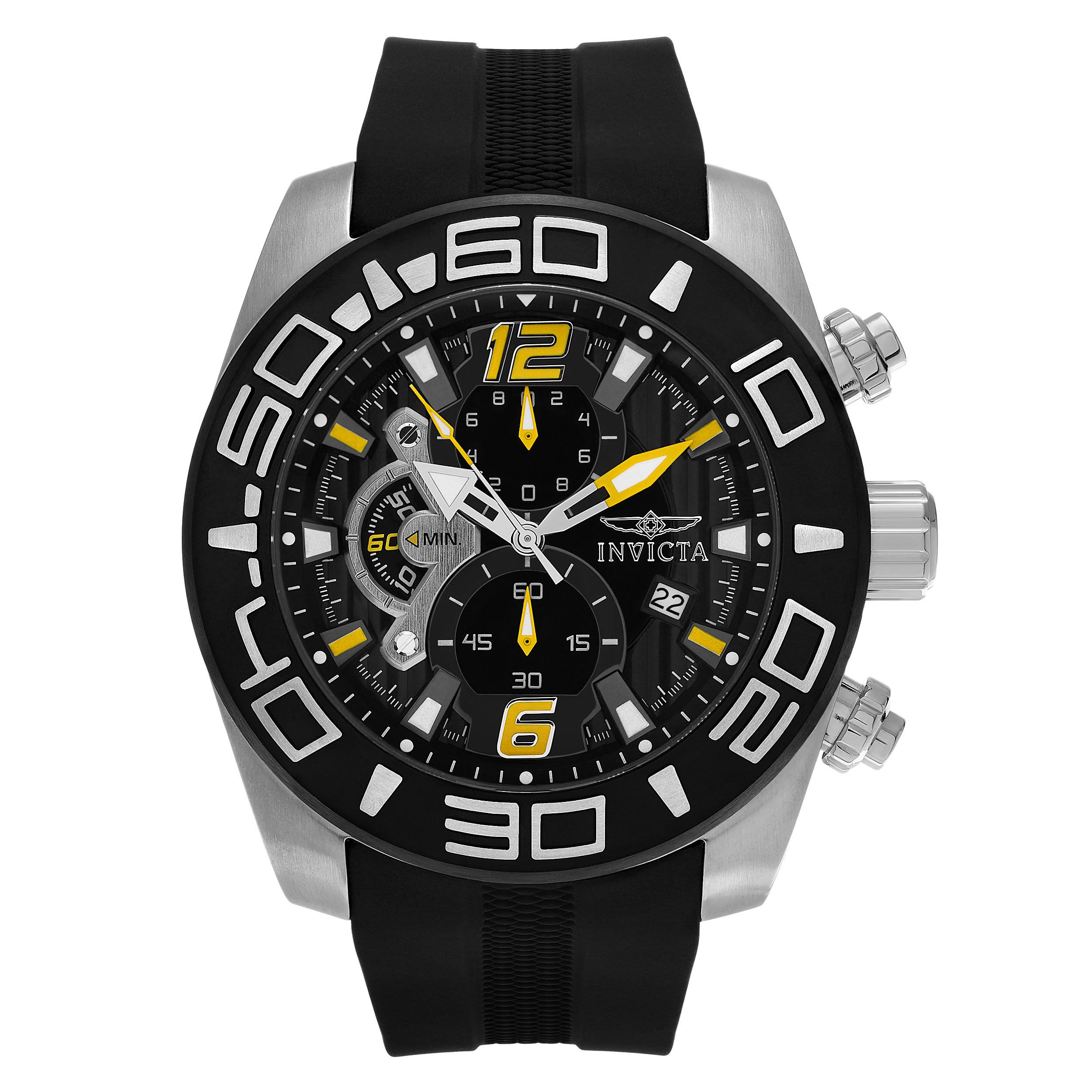 Invicta 男士“ Pro Diver”石英不锈钢和硅胶休闲手表，颜色：黑色（型号：22809）