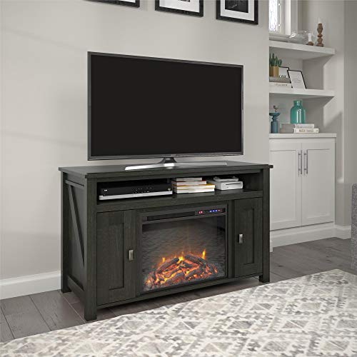 Ameriwood Home 法明顿电壁炉控制台 50'，黑橡木电视柜，