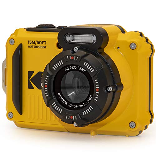 Kodak PIXPRO WPZ2 坚固防水数码相机 16MP 4 倍光学变焦 2.7 英寸 LCD 全高清视频，黄色