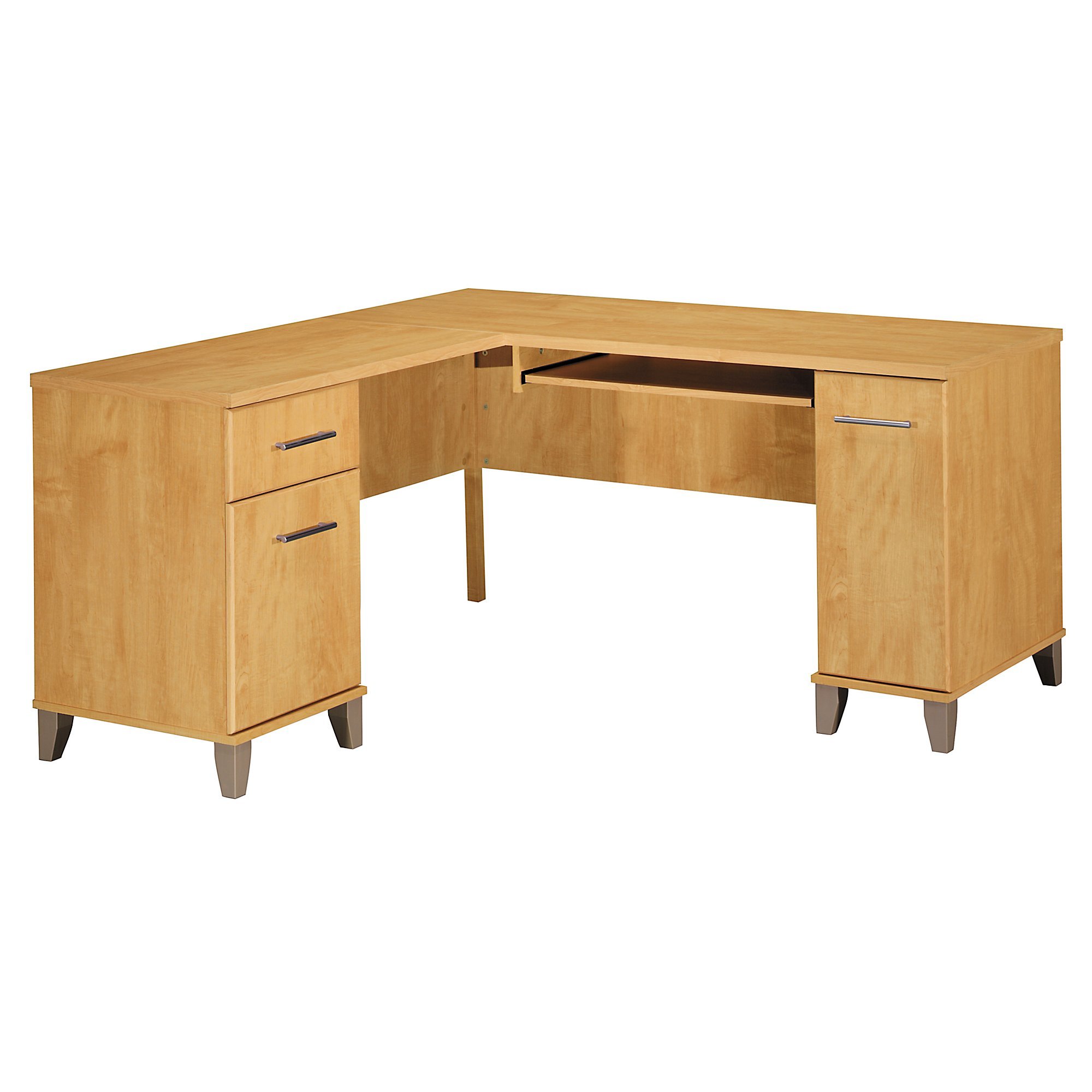 Bush Furniture WC81430 L 形办公桌，带储物空间，60W，枫木十字...