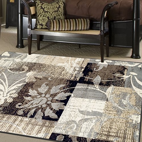 SUPERIOR Pastiche 现代花卉拼布聚丙烯室内地毯或长条带黄麻背衬