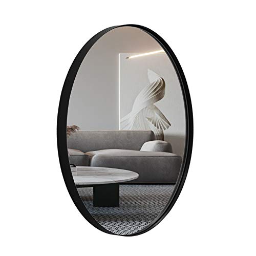 ANDY STAR 椭圆形壁镜| 22x30x1 英寸现代黑色浴室镜子，带不锈钢金属框架 1 英寸深套装设计