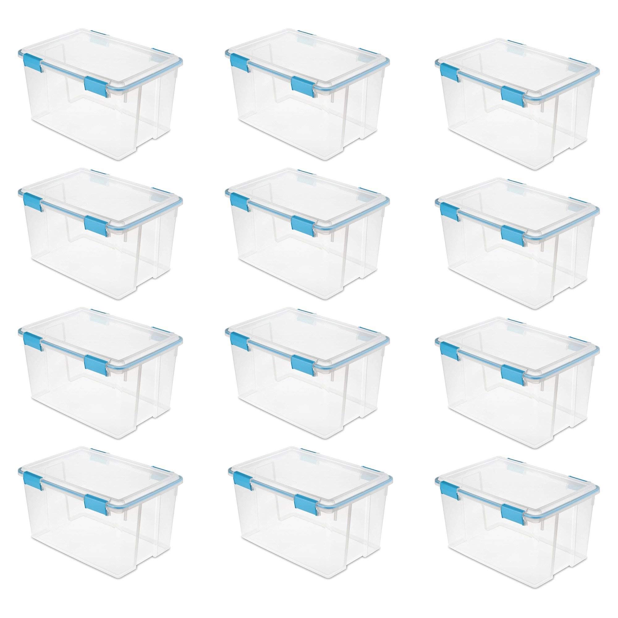 Sterilite 54 夸脱透明塑料堆叠储物容器盒，带锁盖（12 件装）