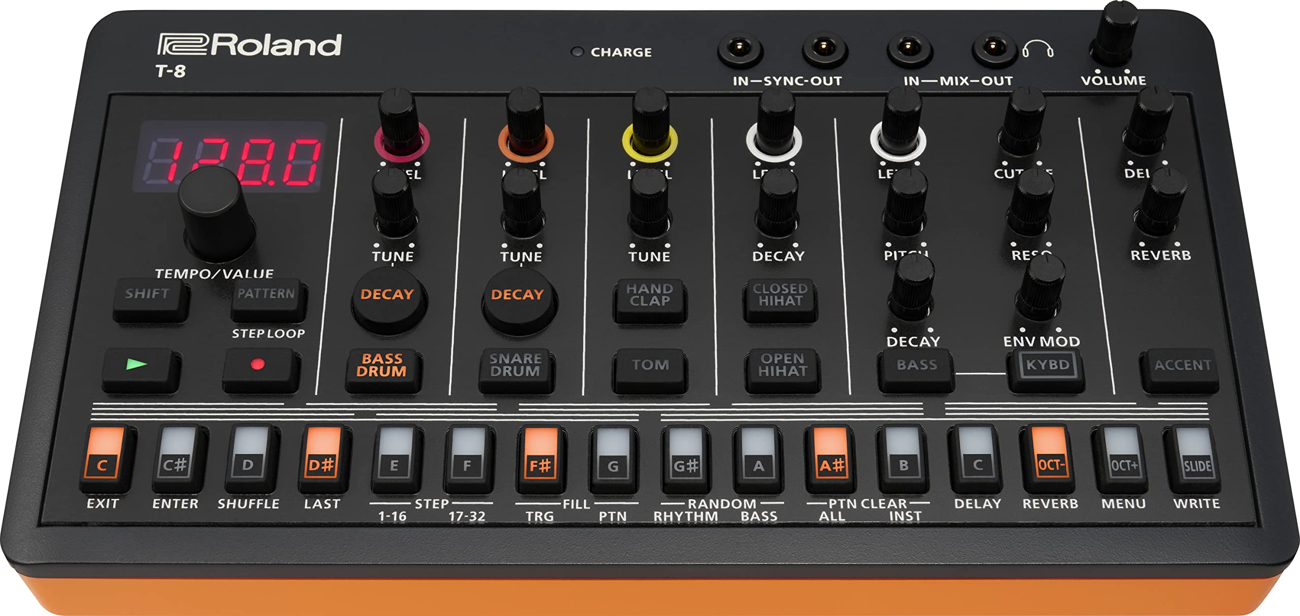Roland  AIRA Compact T-8 Beat 超便携式贝斯机声音 | TR-REC 鼓音序器 |六首节奏曲目 |内置效果| USB 和 MIDI 连接