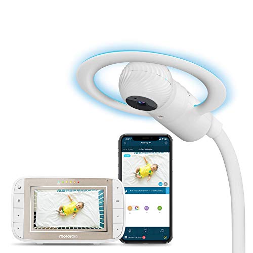 Motorola Halo +视频婴儿监视器-带高架婴儿床的婴儿Wi-Fi摄像头-带有红外夜视和对讲功能的4.3英寸彩色屏幕-兼容远程查看应用程序和睡眠跟踪器
