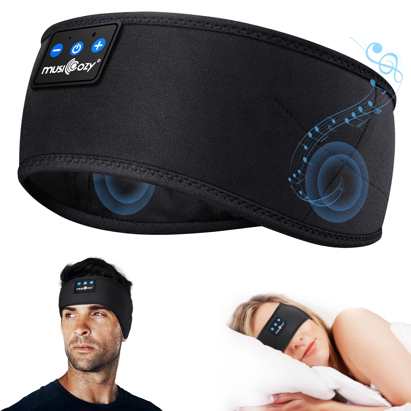 MUSICOZY 睡眠耳机蓝牙头带、运动无线耳机 - 防汗耳机、带超薄高清立体声扬声器的睡眠耳机非常适合侧睡者失眠、锻炼