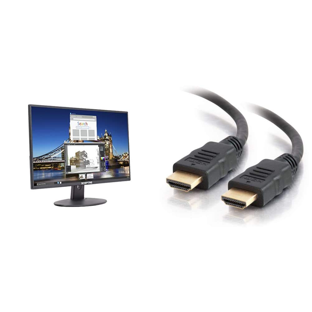 Sceptre E205W-16003R 超薄无框 LED 显示器 HDMI VGA 内置扬声器，金属黑 20...