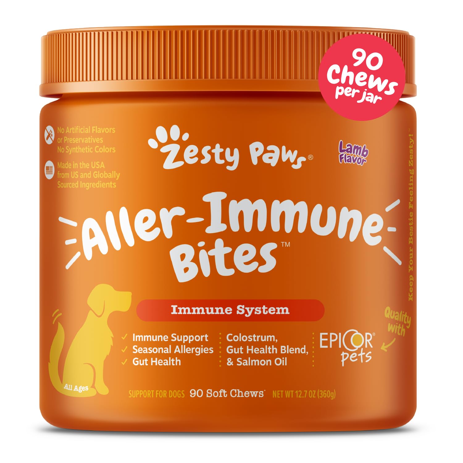 Zesty Paws 狗过敏缓解 - 止痒补充剂 - 狗用 Omega 3 益生菌 - 鲑鱼油消化健康 - 皮肤和季节性过敏软咀嚼片 - 与 Epicor Pets 一起使用