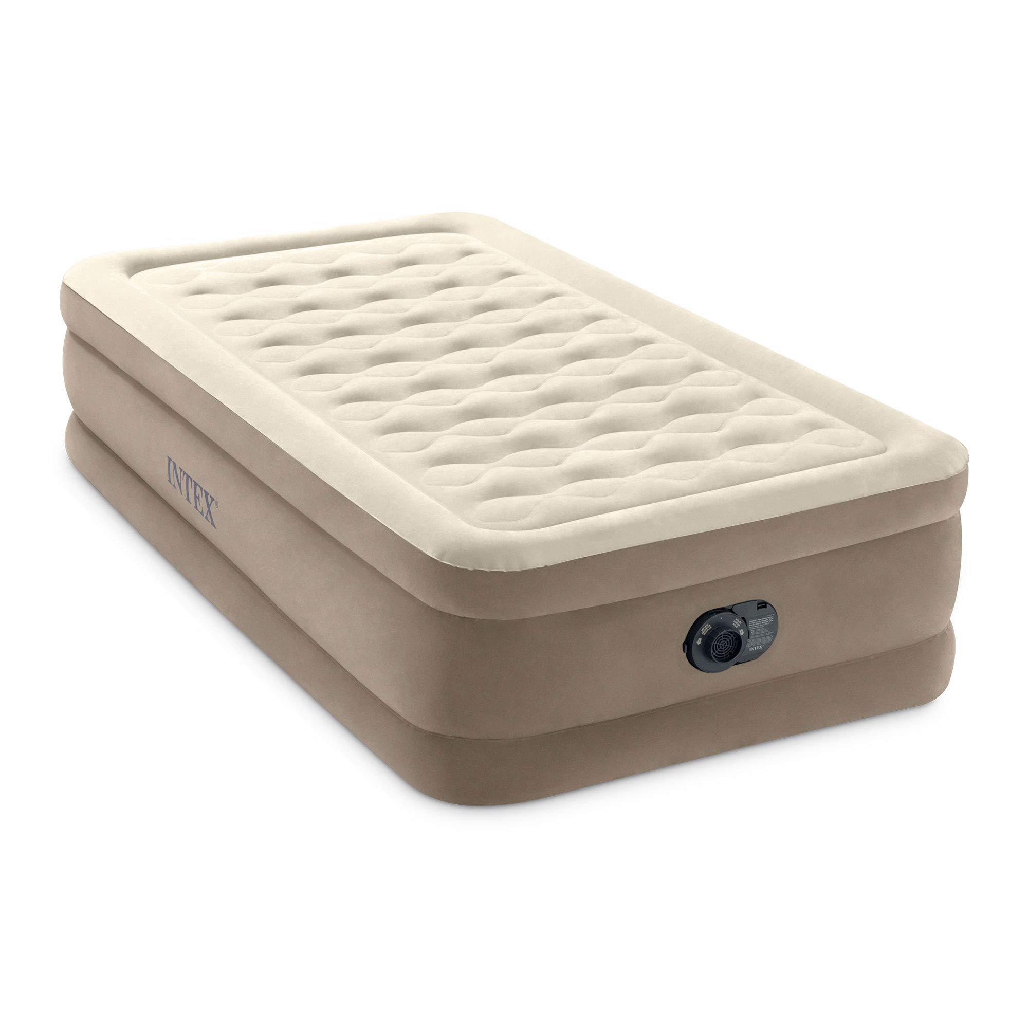 Intex 超毛绒纤维技术充气天鹅绒软气床床垫，内置电动泵和便携式存储手提箱...