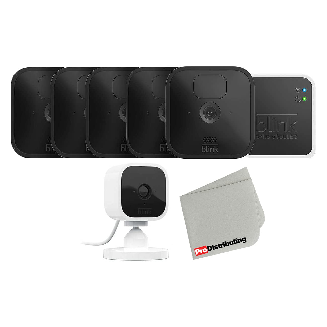 outtkitywi 户外 Blink 无线安全摄像头，带室内迷你摄像头套装和超细纤维布（黑色），5 件（1 件装）