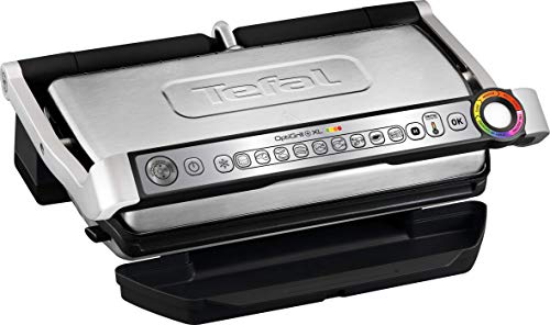 T-fal GC722D53 1800W OptiGrill XL 不锈钢大型室内电烤架，带可拆卸且可用洗碗机清洗的盘子，银色
