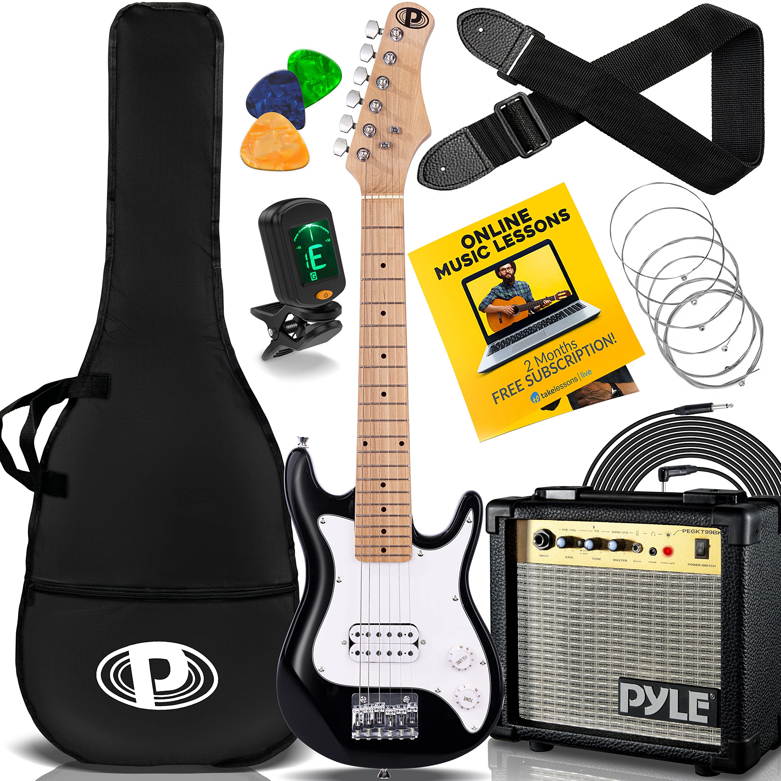 Pyle 儿童 30 件电吉他和扩音器套件、迷你 Strat 套装带 10W 扩音器和配件包，适合青少年、初学者、幼儿、幼儿、儿童、女孩和男孩学习者