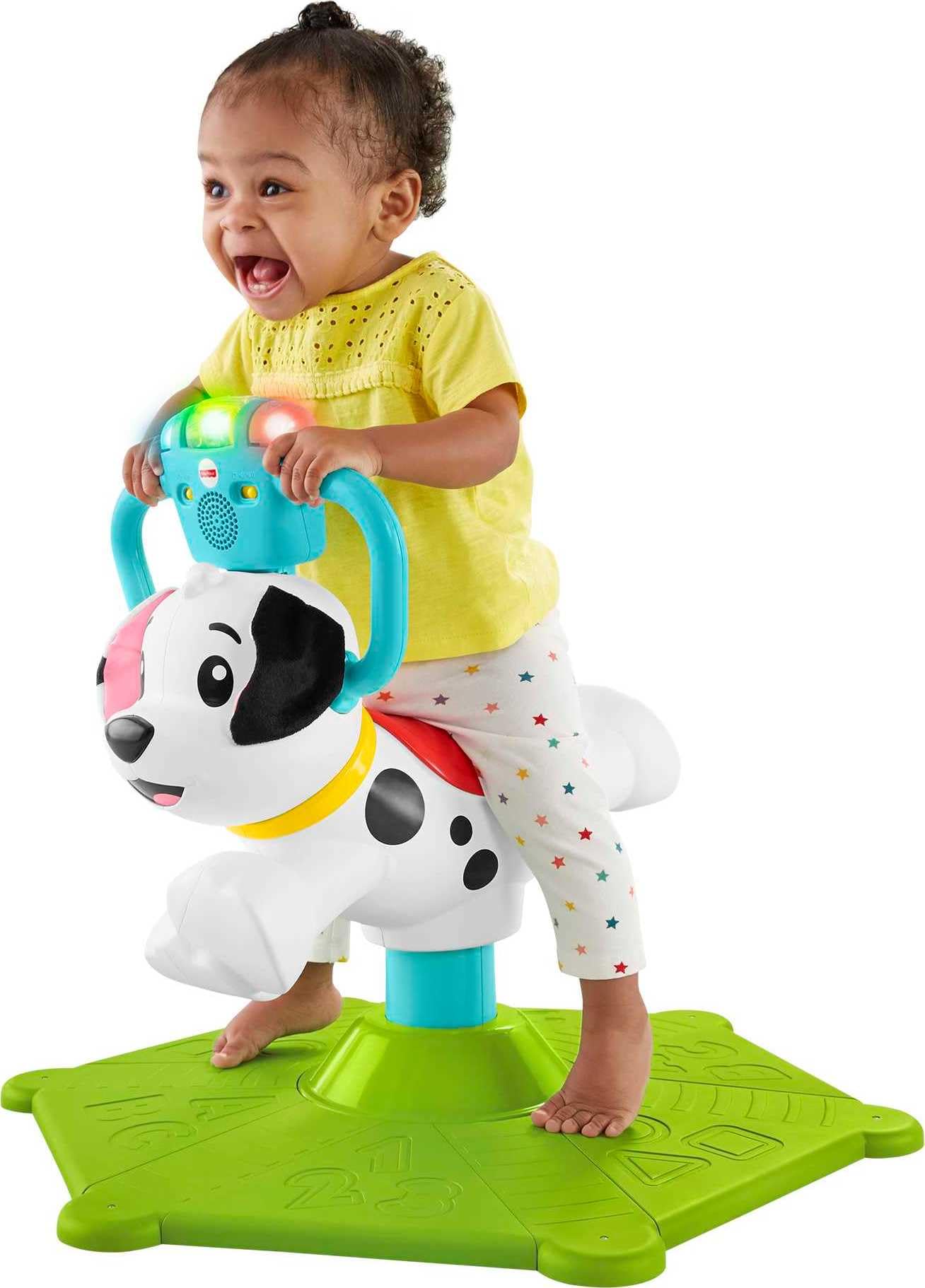 Fisher-Price 幼儿骑乘式学习玩具、弹跳和旋转小狗固定音乐摇椅，适合 12 个月以上婴儿和幼儿