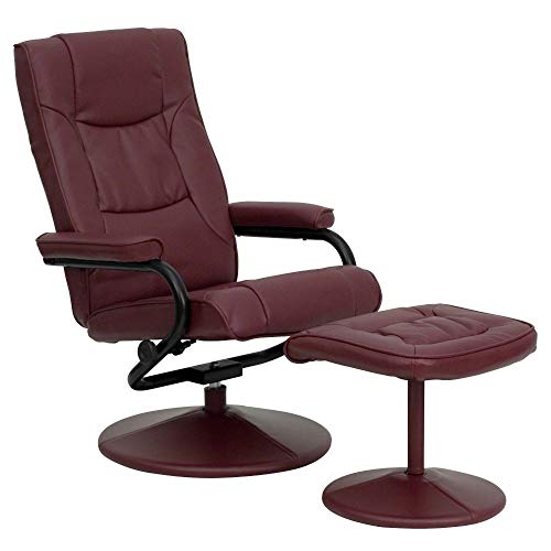 Flash Furniture 现代多位置躺椅和脚凳，带包裹底座，酒红色皮革软质