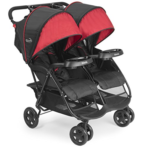 Kolcraft Cloud Plus 轻型双人婴儿车，带斜倚座椅和可伸缩顶篷，红色/黑色...