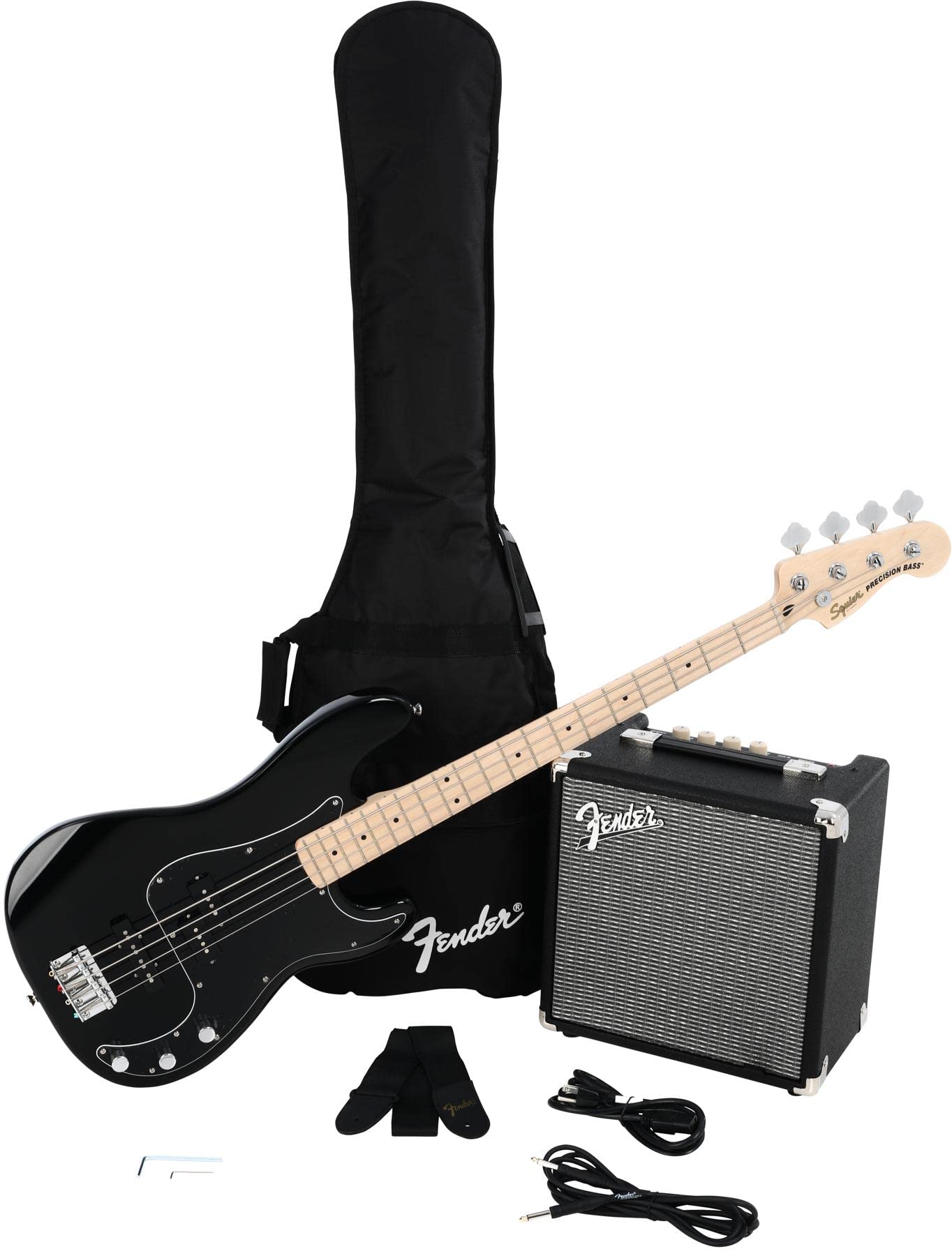 Fender Squier by Affinity 系列 PJ 贝斯，枫木指板，黑色，Rumble 15 Amp