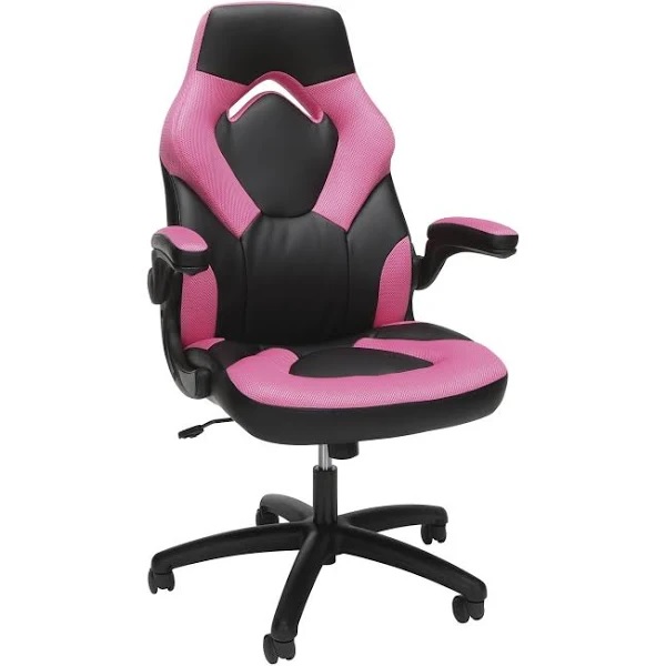 OFM RESPAWN 110赛车风格游戏椅，带脚凳的可躺式人体工学真皮椅子，粉红色
