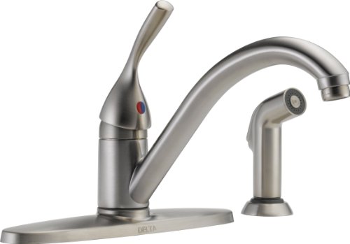 Delta Faucet 经典的单把手厨房水槽龙头，配以侧面喷头，表面处理匹配，不锈钢400-SS-DST...