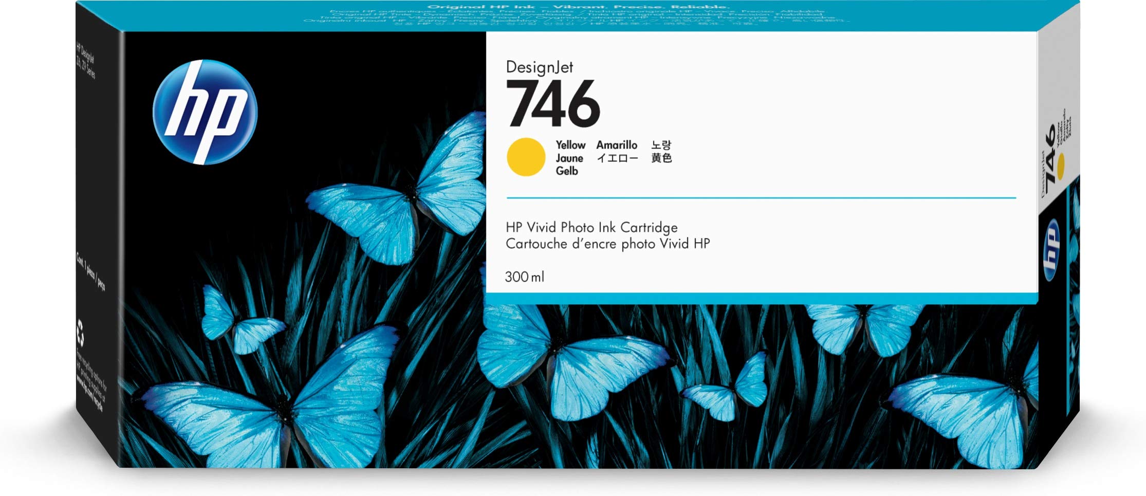 HP 适用于 DesignJet Z6 和 Z9+ 大幅面打印机的 746 黄色 300 毫升原装墨盒 (P2V79A)