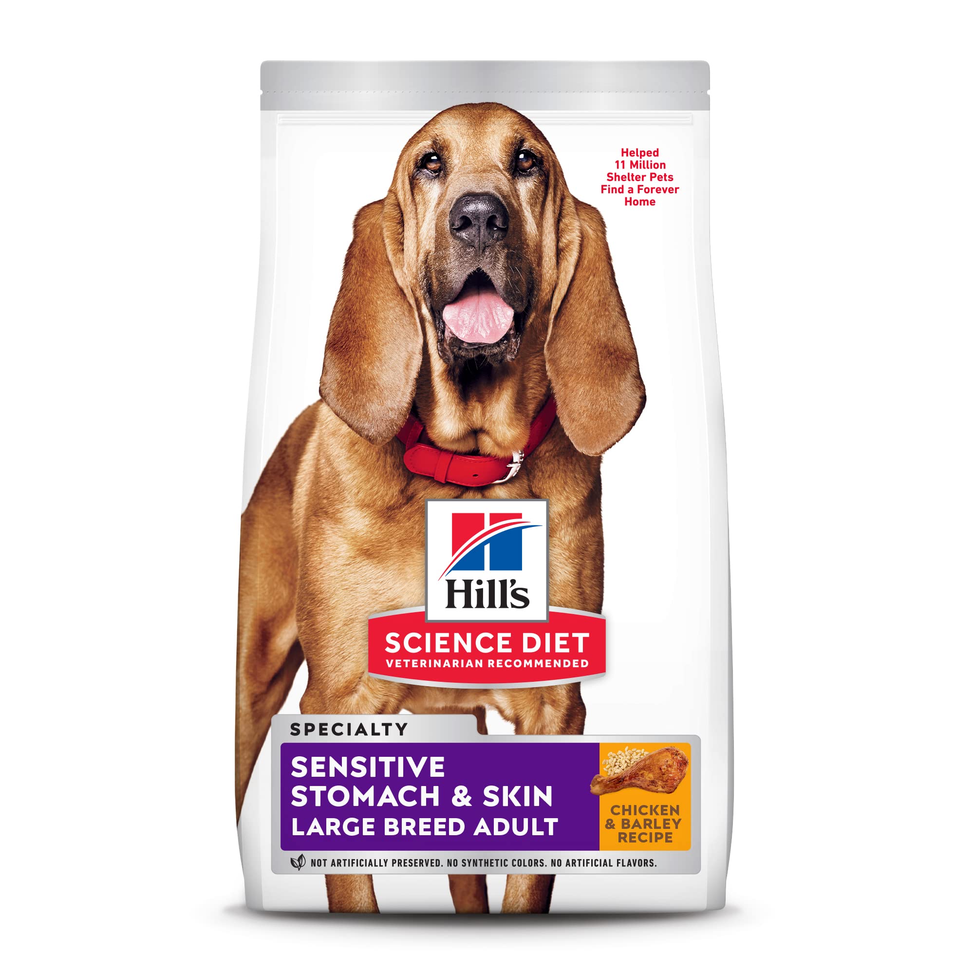 Hill's Science Diet 成人敏感肠胃和皮肤大型犬干狗粮，鸡肉配方，30 磅袋装...