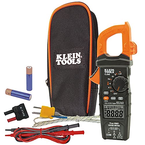 Klein Tools CL800 数字钳形表、自动量程 TRMS、AC/DC 电压/电流、LoZ、连续性、频率、电容、NCVT、温度、更多 1000V