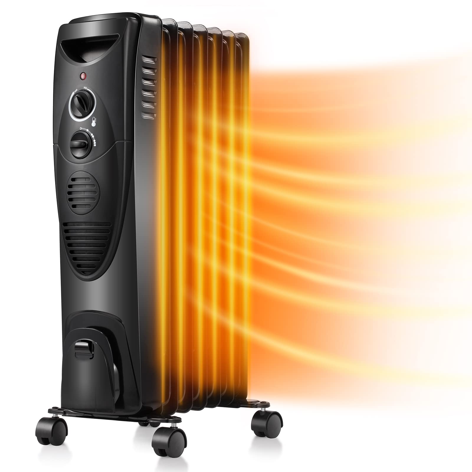 Kismile 充油散热器，静音 1500W，带指示灯的加热器，3 种加热设置，便携式安全功能