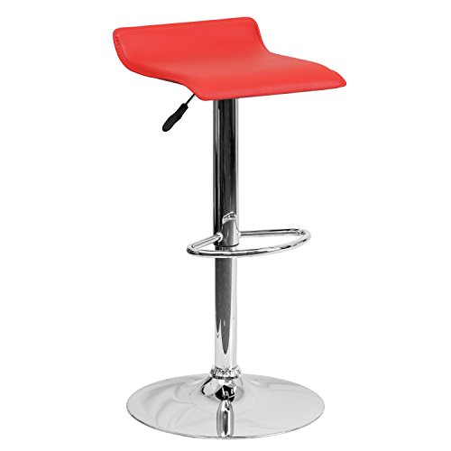 Flash Furniture 现代黑色乙烯基可调节高度吧凳，带镀铬底座