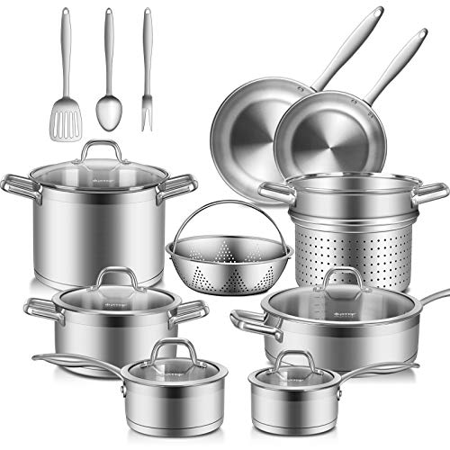 Duxtop 专业不锈钢锅碗瓢盆套装，17 件套电磁炉套装，冲击粘合技术