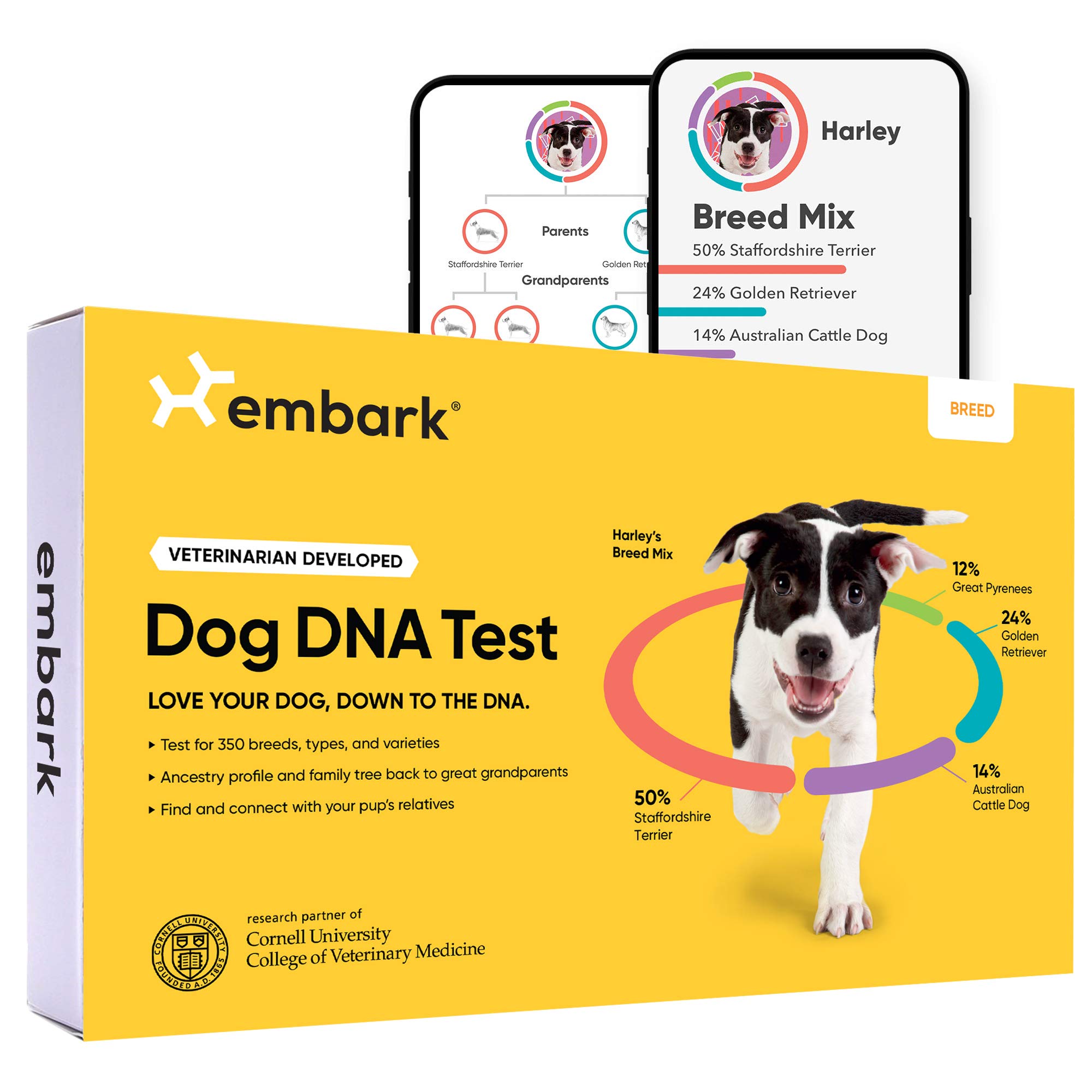 Embark 品种鉴定套件|最准确的狗 DNA 测试 |测试 350 多个犬种 |带有祖先和家谱的品种 ID ...