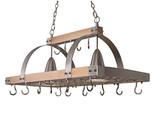 Elegant Designs PR1001-WOD 2 灯厨房木锅架，带筒灯，木质，带拉丝镍装饰