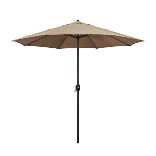 California Umbrella ATA908117-FD10 9英尺圆形铝制，带露台的红杉烯烃市场伞，曲柄升降机，自动倾斜，铜杆