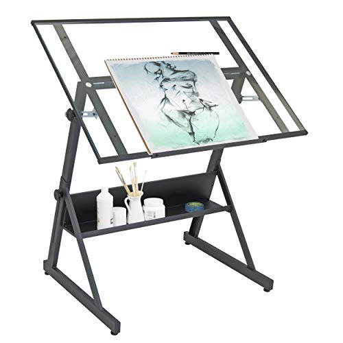 SD STUDIO DESIGNS 13346 Solano 可调节高度绘图桌，木炭色/透明玻璃