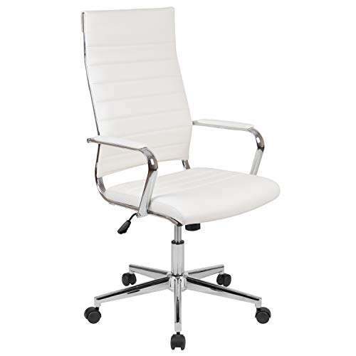 Flash Furniture 高背白色皮革柔软的现代罗纹办公转椅