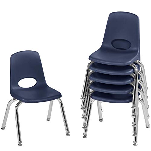 Factory Direct Partners FDP 12' 学校叠放椅，带镀铬钢腿和尼龙旋转滑轨的叠放学生座椅；适用于家庭学习或课堂 - 海军蓝（6 件装）