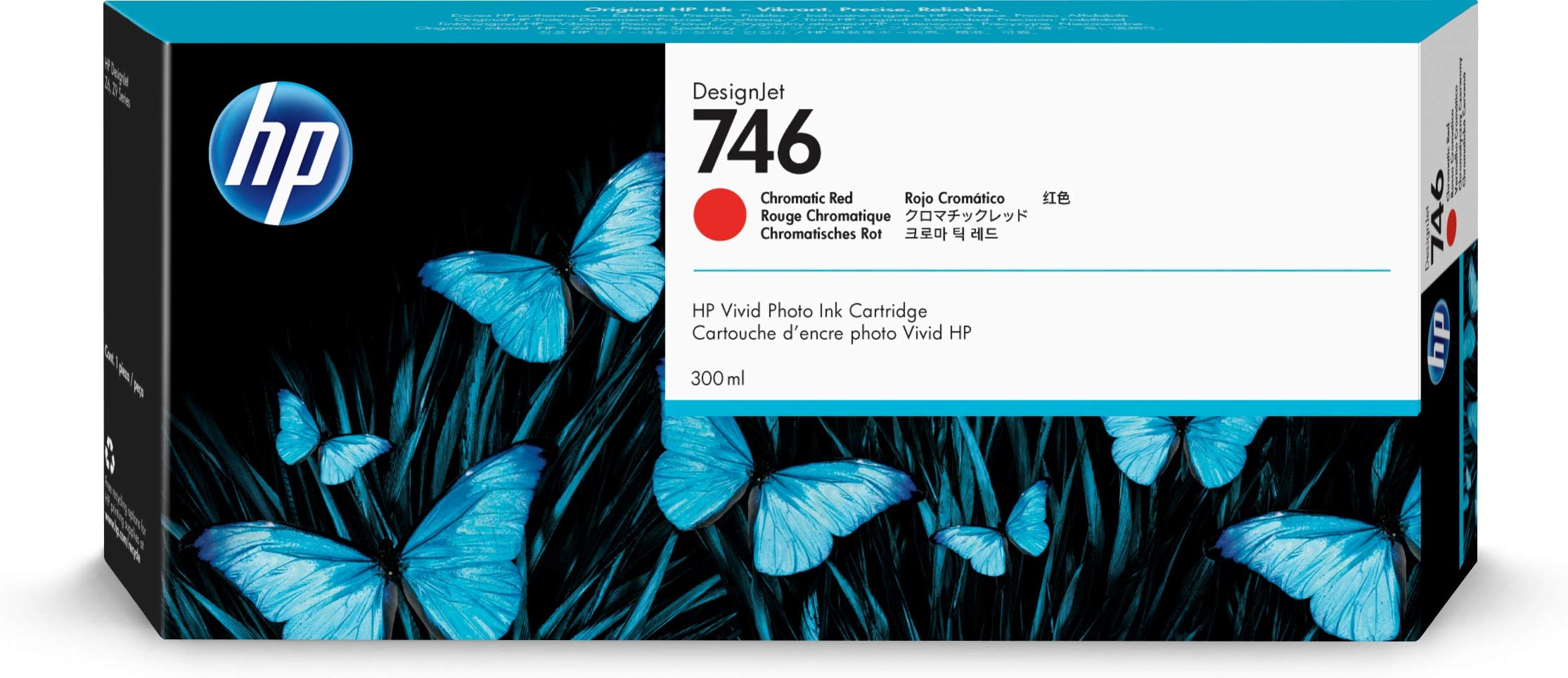 HP 适用于 DesignJet Z6 和 Z9+ 大幅面打印机的 746 红色 300 毫升原装墨盒 (P2...