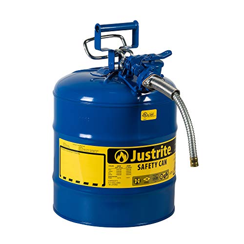 Justrite II 型 AccuFlow 钢制安全罐，适用于易燃物，5 加仑，不锈钢阻火器，1 英寸金属软管
