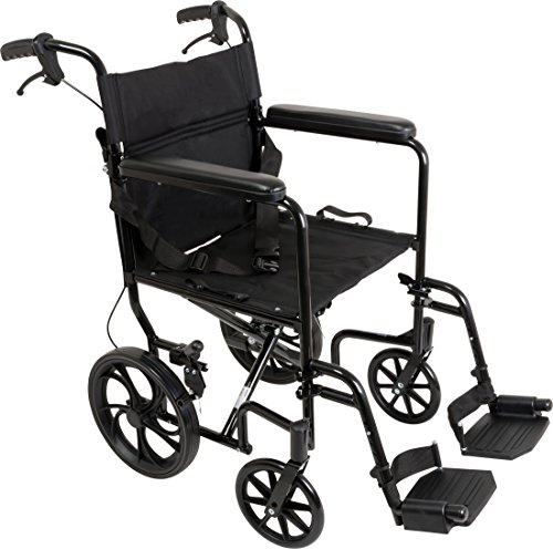 Roscoe Medical ProBasics 铝制运输轮椅，带 19 英寸座椅 - 可折叠轮椅，用于运输和存放 - 12 英寸后轮，乘坐更平稳，承重能力 300 磅