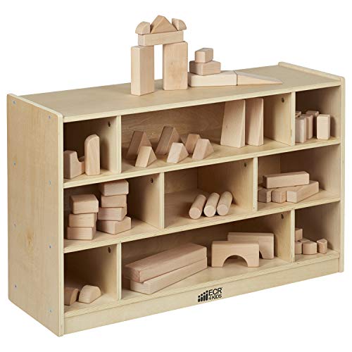 ECR4Kids Birch 36 英寸中型立方体存储单元，带滚轮，儿童教室天然硬木架子，家庭和游戏室移动玩具收纳盒，型号：ELR-17201