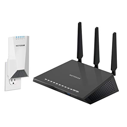 Netgear 带有的Nighthawk X4S壁挂式三频WiFi网状扩展器（EX7500），带有的Nighthawk AC1750智能双频WiFi路由器（R6700）