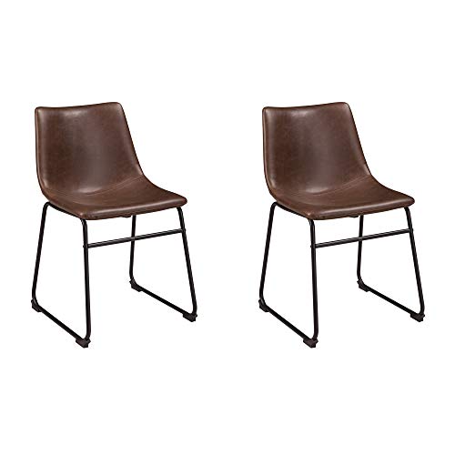 Ashley Furniture 招牌设计-Centiar餐椅-2套-世纪中期现代风格-黑色金属底座-棕色人造皮革桶形座椅