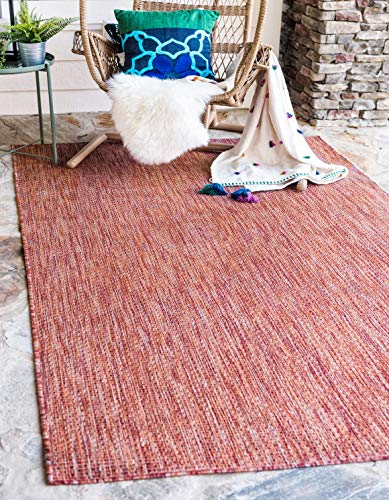 Unique Loom 户外固体收集休闲过渡室内和户外平纹防锈红色区域地毯（8'0 x 11'4）