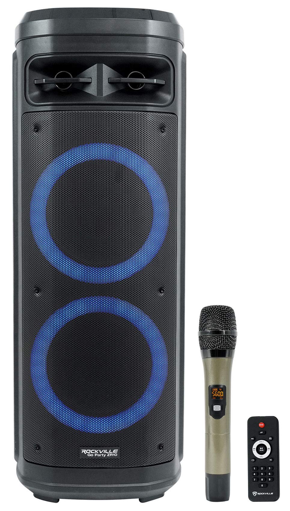 Rockville Go Party ZR10 双 10 英寸便携式无线 LED 蓝牙扬声器+UHF 麦克风