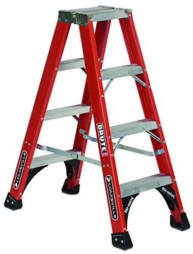 Louisville Ladder 4英尺玻璃纤维双前梯，375磅承重，FM1404HD，红色
