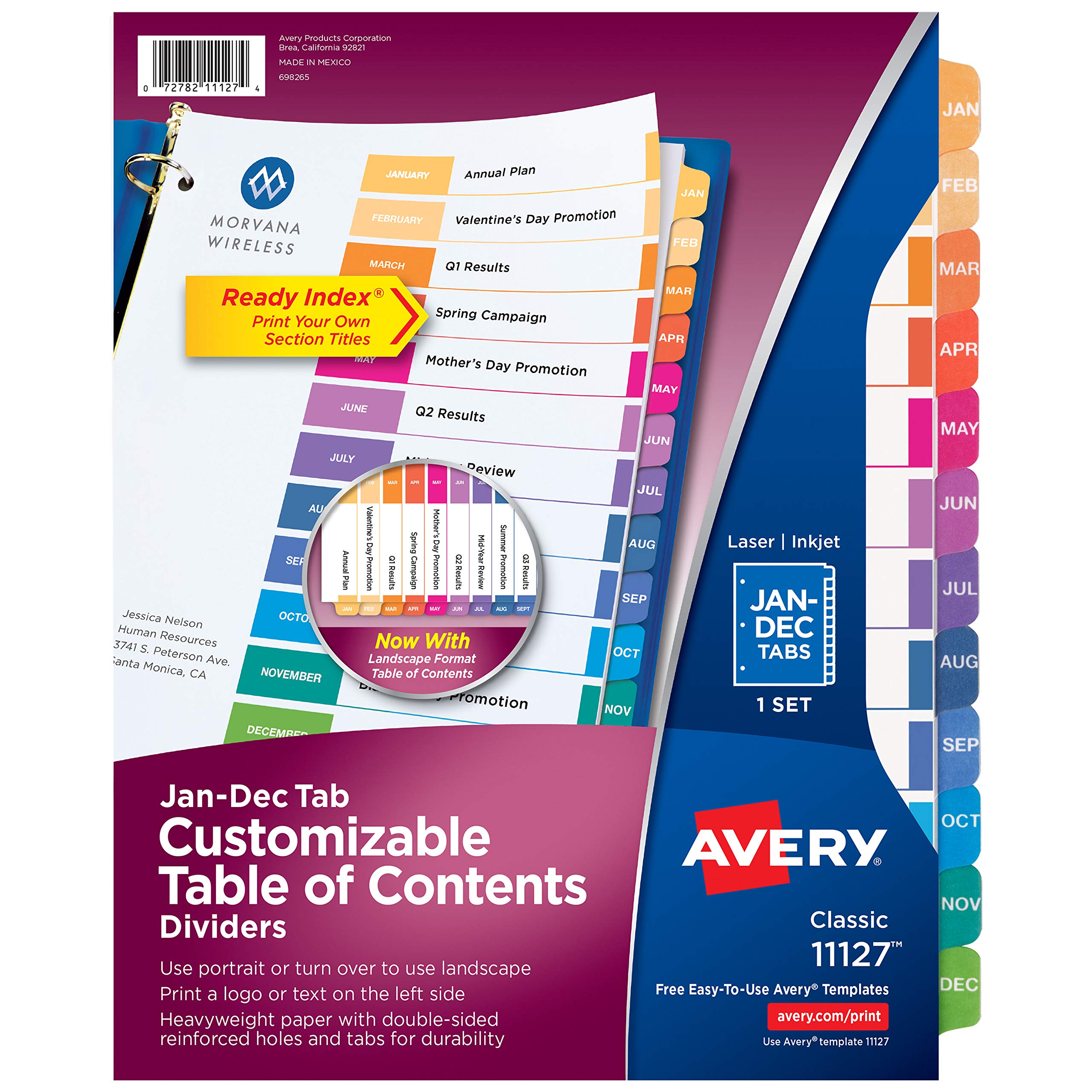Avery 适用于 3 个活页夹的分隔件 可定制桌子 多色 31...
