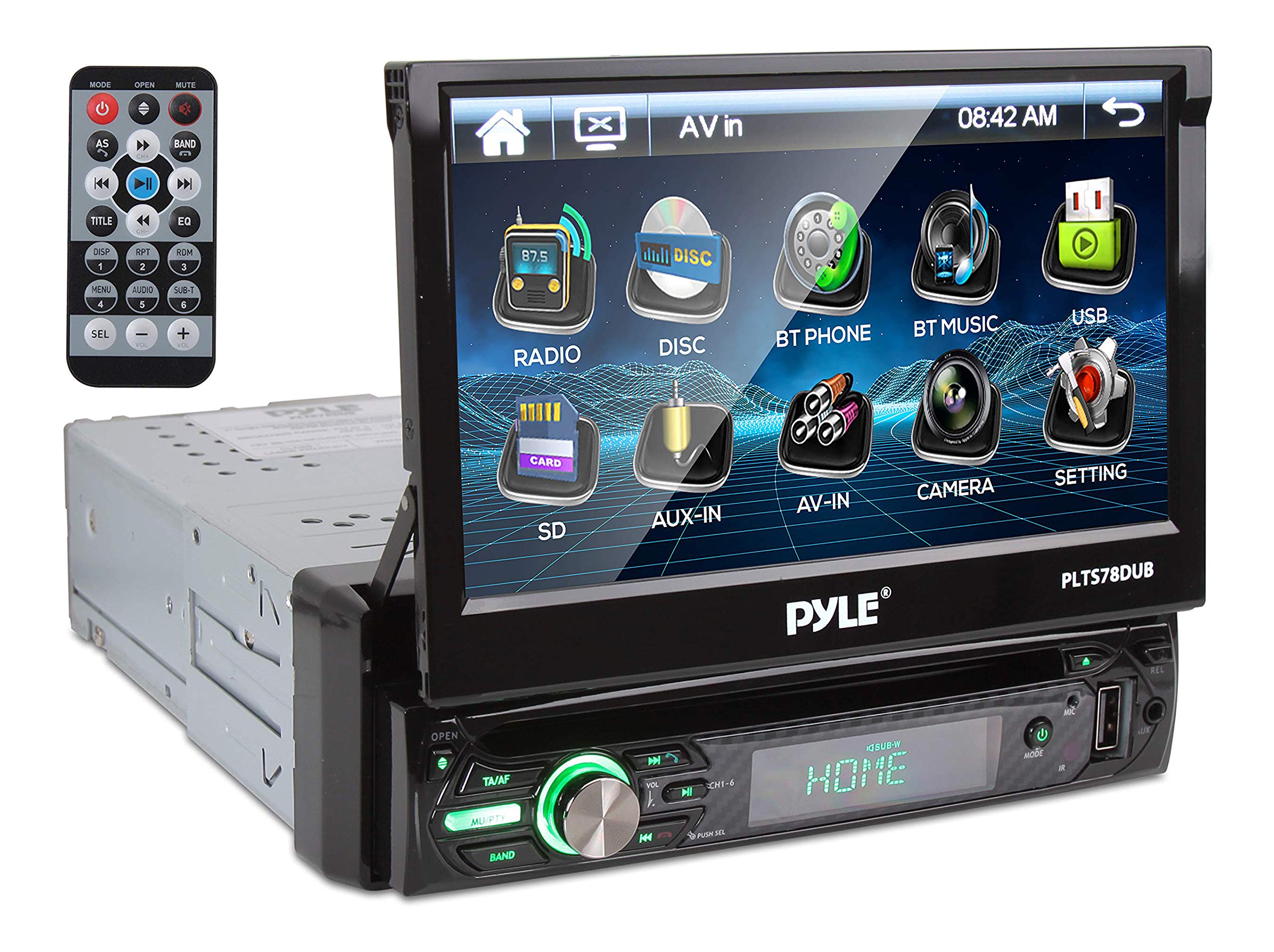 Pyle 单 DIN 主机接收器 - 仪表板式汽车音响，带 7 个多色触摸屏显示器 - 音频视频系统，带蓝牙，用于无线音乐流和免提通话 - PLTS78DUB，黑色